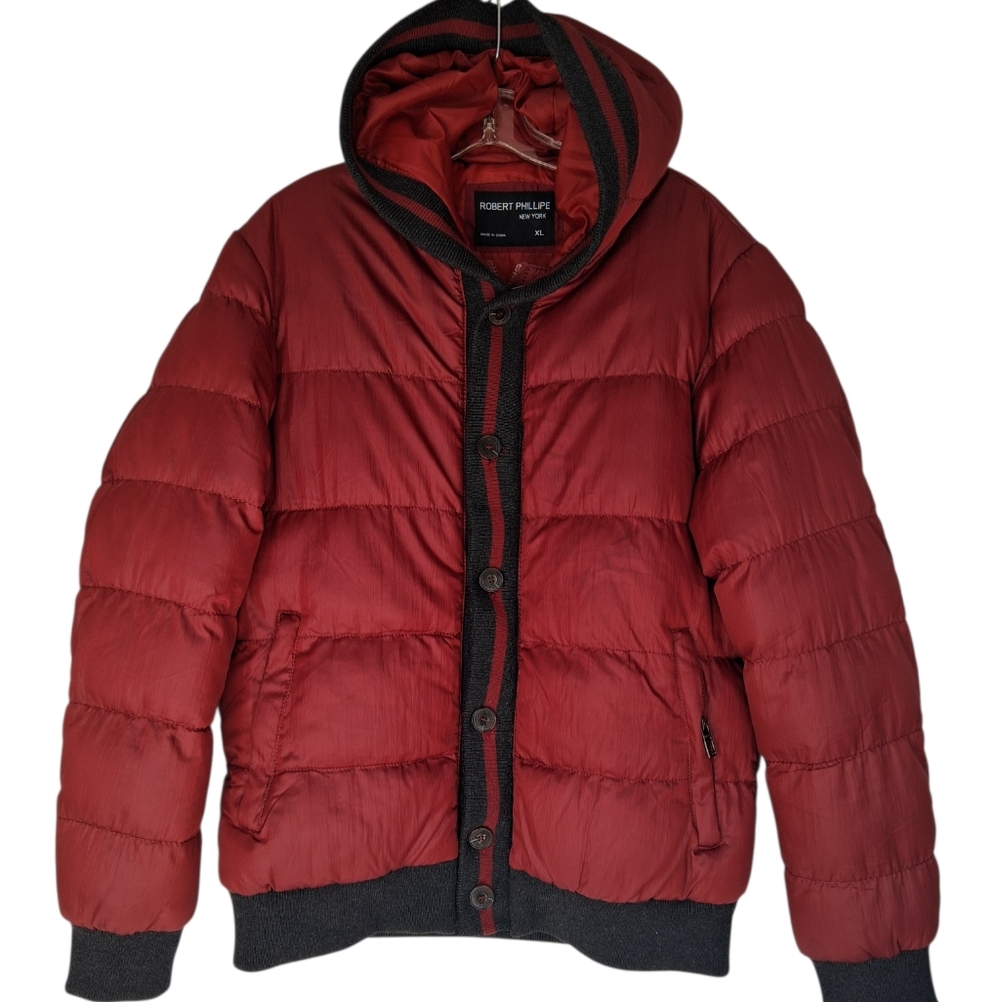 Robert Phillipe Men's Hooded Puffer Jacket Size XL Maroon